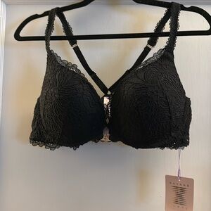 NWT Savage X Fenty 38D black lace, front close racer back push up bra